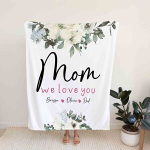 Mom We Love You Blanket - Personalized Name Quilt Blanket Bedding Set - Great Gifts for Family and Home Decoration