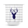 Monogram Shower Curtain, Cabin Decor, Deer Head Antler Bathtub Curtain, Woodland Bathroom, Gray Bathroom Decor, Blue Boy Bathroom