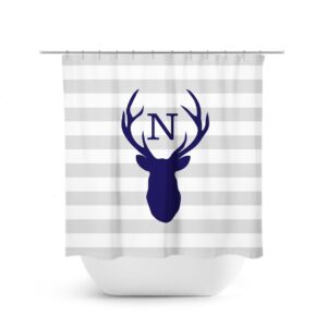 Monogram Shower Curtain, Cabin Decor, Deer Head Antler Bathtub Curtain, Woodland Bathroom, Gray Bathroom Decor, Blue Boy Bathroom