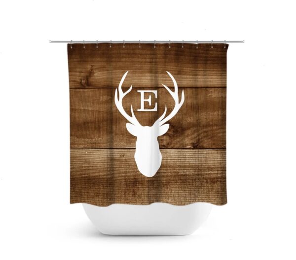 Monogram Shower Curtain, Cabin Decor, Rustic Bathroom Decor, Deer Head Antler Bathtub Curtain, Woodland Bathroom, Boy Bathroom