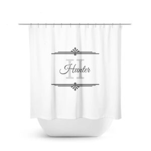 Monogram Shower Curtain, Classic White And Gray Bathroom Decor, Personalized Bath Curtain, Custom Shower Curtain