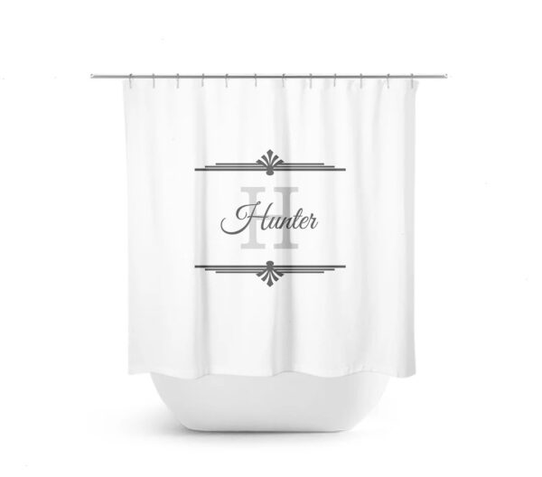 Monogram Shower Curtain, Classic White And Gray Bathroom Decor, Personalized Bath Curtain, Custom Shower Curtain