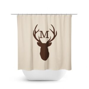 Monogram Shower Curtain, Deer Head Antler Bathtub Curtain, Woodland Bathroom, Brown Bathroom Decor, Brown Boy Bathroom