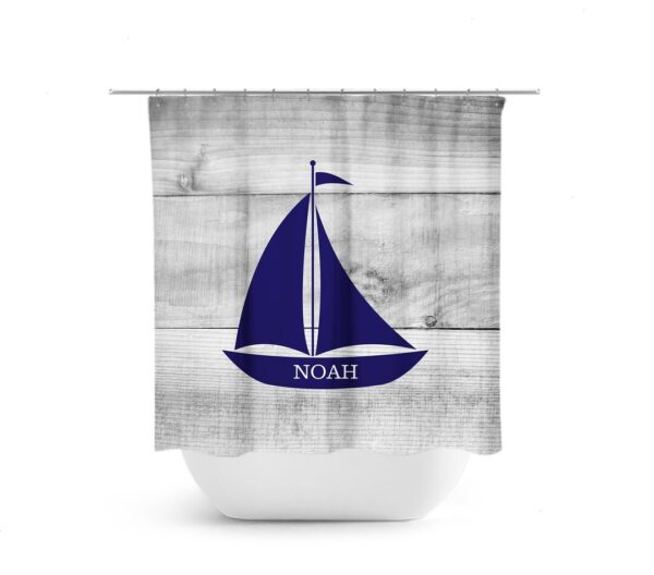 Nautical Shower Curtain, Personalized Shower Curtain, Kids Bathroom Decor, Bathtub Curtain, Sailboat Bathroom, Nautical Bathroom