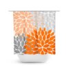 Orange And Gray Shower Curtain, Floral Bath Curtain, Fabric Shower Curtain, Girls Bathroom Decor, Orange Bathroom