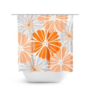 Orange And Gray Shower Curtain, Orange Bathroom, Floral Bath Curtain, Fabric Shower Curtain, Girls Bathroom
