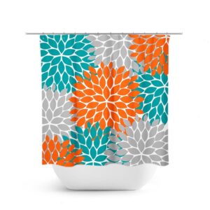 Orange And Teal Floral Shower Curtain, Aqua And Orange Bath Curtain, Teal Bathroom, Girl Bathroom Decor, Fabric Shower Curtain