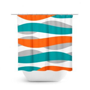 Orange And Teal Shower Curtain, Abstract Shower Curtain, Abstract Ribbon Orange Bathroom Decor, Abstract Wave Shower Curtain