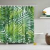 Palm Leaves Shower Curtain, Botanical Tropical Rain Forest Plant Fabric Bathroom Curtain, Home Bath Decor Accessories