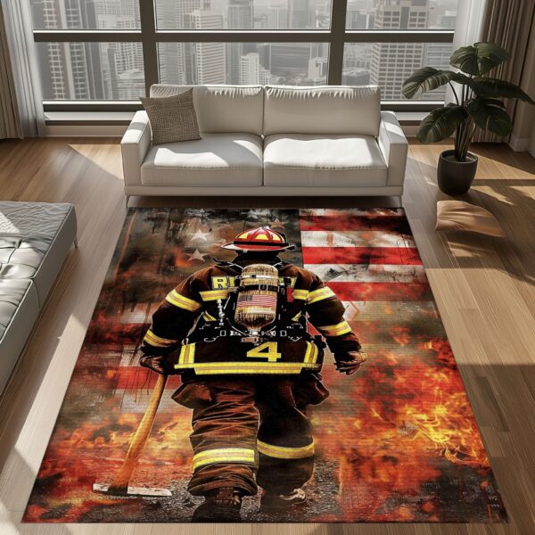 Patriotic Firefighter Rectangular Rug: American Flag Design, Firefighter Rugs for Living Room Bedroom, Firefighter Rectangular Rugs Full Size FR162