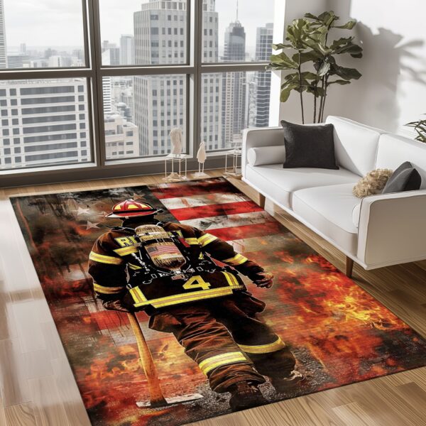 Patriotic Firefighter Rectangular Rug: American Flag Design, Firefighter Rugs for Living Room Bedroom, Firefighter Rectangular Rugs Full Size FR162