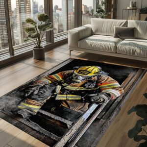 Patriotic Pride: Personalized America Flag Fire Fighter Rug, Firefighter Rugs for Living Room Bedroom, Firefighter Rectangular Rugs Full Size FR152