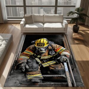 Patriotic Pride: Personalized America Flag Fire Fighter Rug, Firefighter Rugs for Living Room Bedroom, Firefighter Rectangular Rugs Full Size FR152