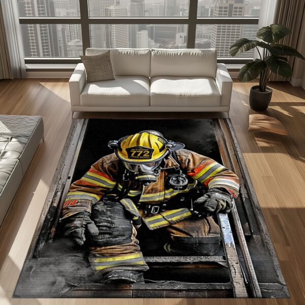 Patriotic Pride: Personalized America Flag Fire Fighter Rug, Firefighter Rugs for Living Room Bedroom, Firefighter Rectangular Rugs Full Size FR152