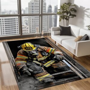 Patriotic Pride: Personalized America Flag Fire Fighter Rug, Firefighter Rugs for Living Room Bedroom, Firefighter Rectangular Rugs Full Size FR152