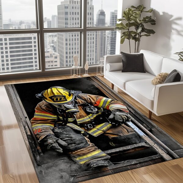 Patriotic Pride: Personalized America Flag Fire Fighter Rug, Firefighter Rugs for Living Room Bedroom, Firefighter Rectangular Rugs Full Size FR152