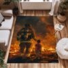 Patriotic Symbol: Personalized America Flag Fire Fighter Area Rug, Firefighter Rugs for Living Room Bedroom, Firefighter Rectangular Rugs Full Size FR149