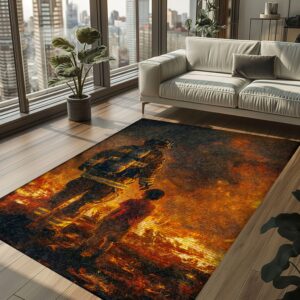 Patriotic Symbol: Personalized America Flag Fire Fighter Area Rug, Firefighter Rugs for Living Room Bedroom, Firefighter Rectangular Rugs Full Size FR149