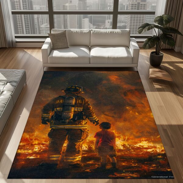 Patriotic Symbol: Personalized America Flag Fire Fighter Area Rug, Firefighter Rugs for Living Room Bedroom, Firefighter Rectangular Rugs Full Size FR149