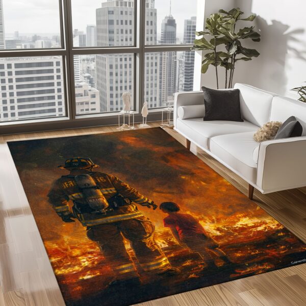 Patriotic Symbol: Personalized America Flag Fire Fighter Area Rug, Firefighter Rugs for Living Room Bedroom, Firefighter Rectangular Rugs Full Size FR149