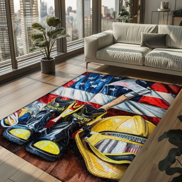 Pay Tribute to Bravery: Custom Firefighter's Gear and Memorabilia Area Rug, Firefighter Rugs for Living Room Bedroom, Firefighter Rectangular Rugs Full Size FR139