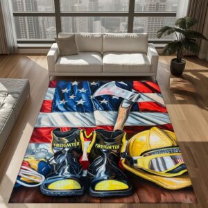 Pay Tribute to Bravery: Custom Firefighter's Gear and Memorabilia Area Rug, Firefighter Rugs for Living Room Bedroom, Firefighter Rectangular Rugs Full Size FR139