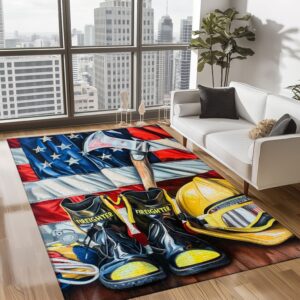 Pay Tribute to Bravery: Custom Firefighter's Gear and Memorabilia Area Rug, Firefighter Rugs for Living Room Bedroom, Firefighter Rectangular Rugs Full Size FR139