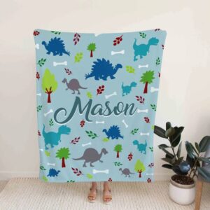 Personalize Dinosaur Blanket - Custom Baby Quilt Bedding Set - Great Gifts for Family and Home Decoration
