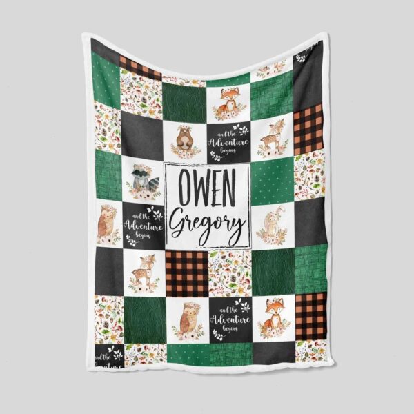 Personalized Animal Woodland Blanket - Custom Baby Quilt Bedding Set - Great Gifts for Family and Home Decoration