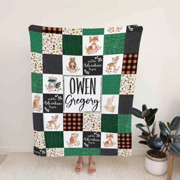 Personalized Animal Woodland Blanket - Custom Baby Quilt Bedding Set - Great Gifts for Family and Home Decoration