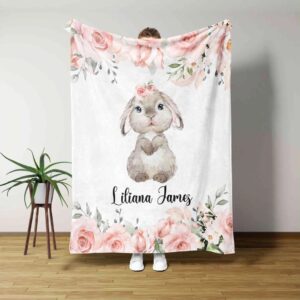 Personalized Bunny Blanket - Custom Bunny Quilt Bedding Set - Great Gifts for Family