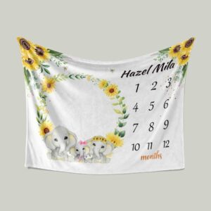 Personalized Elephant Baby Milestone Quilt Blanket - Perfect for Bedroom Decor
