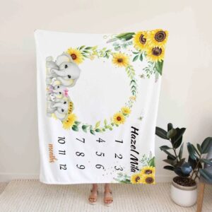 Personalized Elephant Baby Milestone Quilt Blanket - Perfect for Bedroom Decor