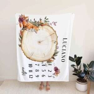 Personalized Fox and Woodland Baby Milestone Quilt Blanket - Home Decoration