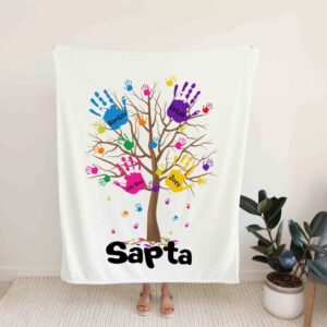 Personalized Hand Tree Grandparents Quilt Blanket - Home Decoration