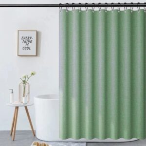 Pine Tree Green Linen-Textured Polyester Thick Shower Curtain, Sage Green Extra Heavy Curtain Waterproof, Small Grommets Curtains.