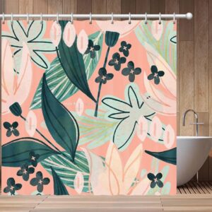 Pink Green Floral Shower Curtain, Bohemian Boho Blue Flowers Design, Linen Bathroom Curtain, Home Bath Decor Accessories, House Gift