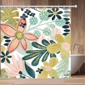 Pink Yellow Floral Shower Curtain, Bohemian Boho Flower Design, Home Bath Decor Accessories