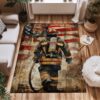 Proudly Patriotic: Personalized America Flag Fire Fighter Area Rug, Firefighter Rugs for Living Room Bedroom, Firefighter Rectangular Rugs Full Size FR159