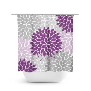 Purple And Gray Shower Curtain, Purple Bathtub Curtain, Floral Bathroom Decor, Purple Bathroom, Modern Home Decor