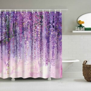 Purple Flower Shower Curtain, Hanging Floral Beautiful Design