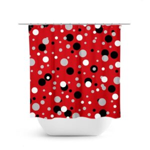 Red Black Gray Shower Curtain, Polka Dot Bath Curtain, Fabric Shower Curtain, Geometric Bathroom Decor