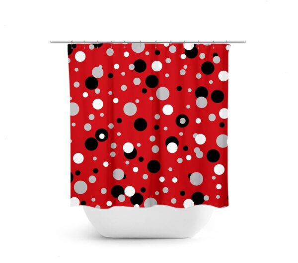 Red Black Gray Shower Curtain, Polka Dot Bath Curtain, Fabric Shower Curtain, Geometric Bathroom Decor