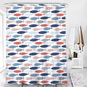 Red Blue Fish Shower Curtain, Japanese Style Ocean Sea Fishes Underwater, Bathroom Curtain, Home Bath Set Decor