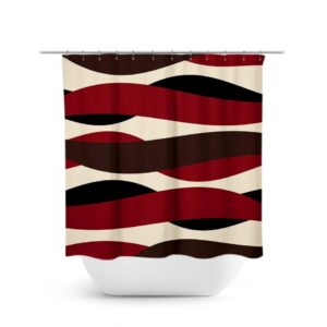 Red Brown Tan Shower Curtain, Abstract Shower Curtain, Red Brown Bathroom Decor, Abstract Wave Shower Curtain