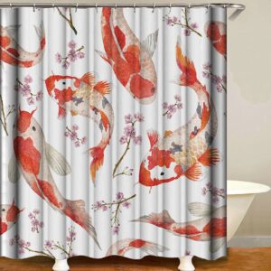 Red Koi Fish Shower Curtain, Classic Traditional Fishes Japan South Asia Art, Bathroom Curtain, Home Bath Set Decor