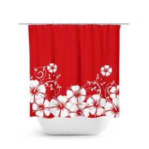 Red Shower Curtain, Hibiscus Floral Bath Curtain, Fabric Shower Curtain, Girls Bathroom Decor