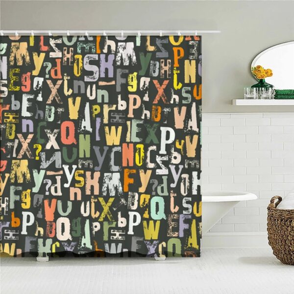 Retro Alphabet Shower Curtain, Colorful Character Fun Alphabets, Kids Children Bathroom Decor, Home Bath Accessories