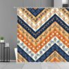 Retro Zigzag Shower Curtain, Colorful Mid-Century Ethnic Orange Blue Fabric Bathroom Curtain