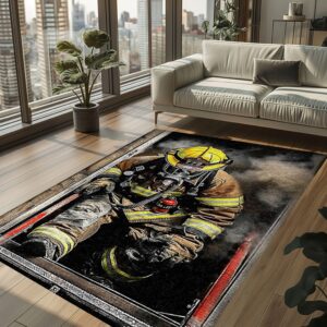 Salute to Service: Personalized America Flag Fire Fighter Area Rug, Firefighter Rugs for Living Room Bedroom, Firefighter Rectangular Rugs Full Size FR153